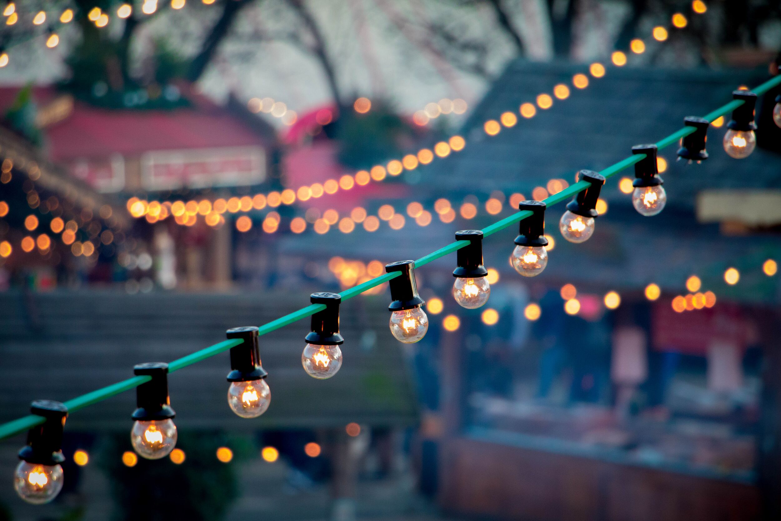 String lights in London.