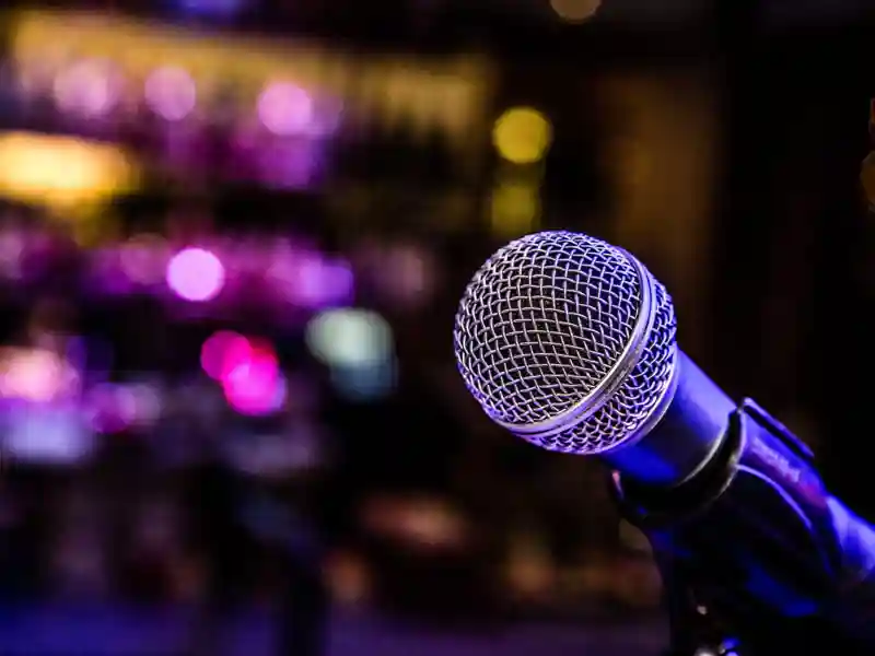 Microphone under stage lights.