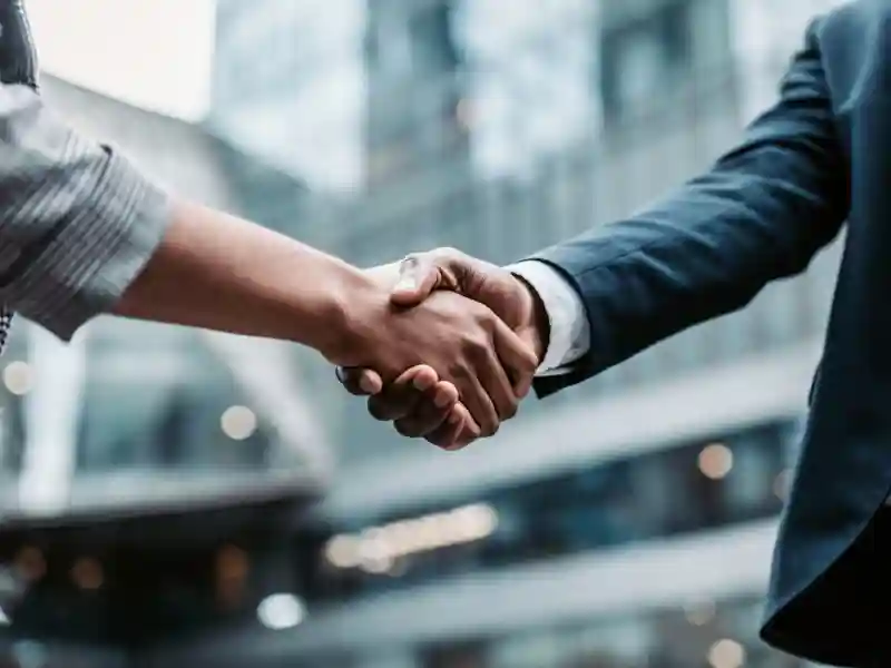 Two business people shaking hands.